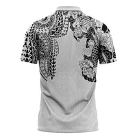 Japanese Irezumi and Hawaiian Polynesian Art Tattoo Zipper Polo Shirt White Color - Polynesian Pride