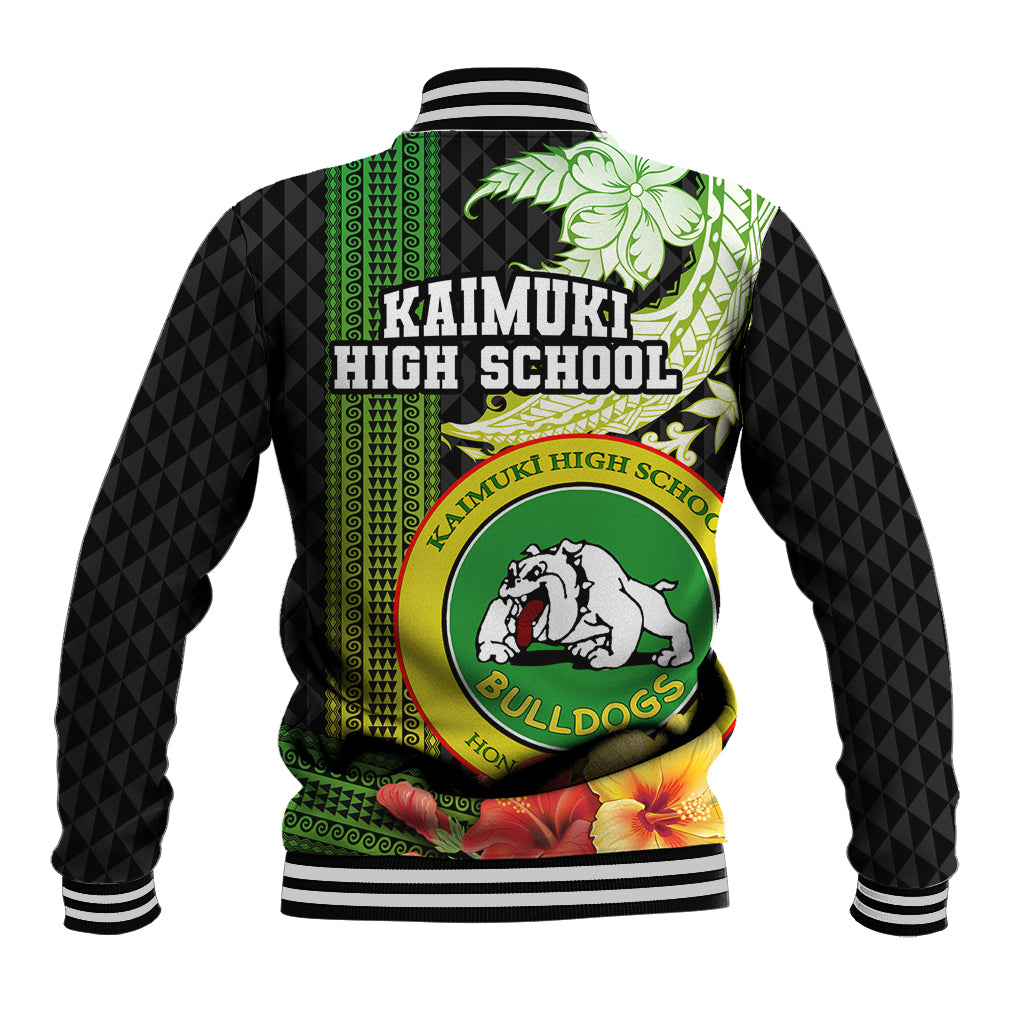Hawaii Kaimuki High School Baseball Jacket Tribal Kakau Pattern Mix Hibiscus Flower LT03 - Polynesian Pride
