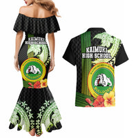 Hawaii Kaimuki High School Couples Matching Mermaid Dress and Hawaiian Shirt Tribal Kakau Pattern Mix Hibiscus Flower LT03 - Polynesian Pride