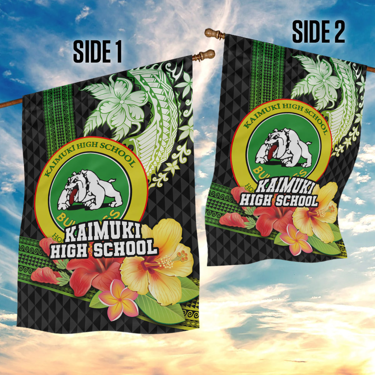Hawaii Kaimuki High School Garden Flag Tribal Kakau Pattern Mix Hibiscus Flower LT03 - Polynesian Pride