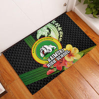 Hawaii Kaimuki High School Rubber Doormat Tribal Kakau Pattern Mix Hibiscus Flower LT03 Black - Polynesian Pride