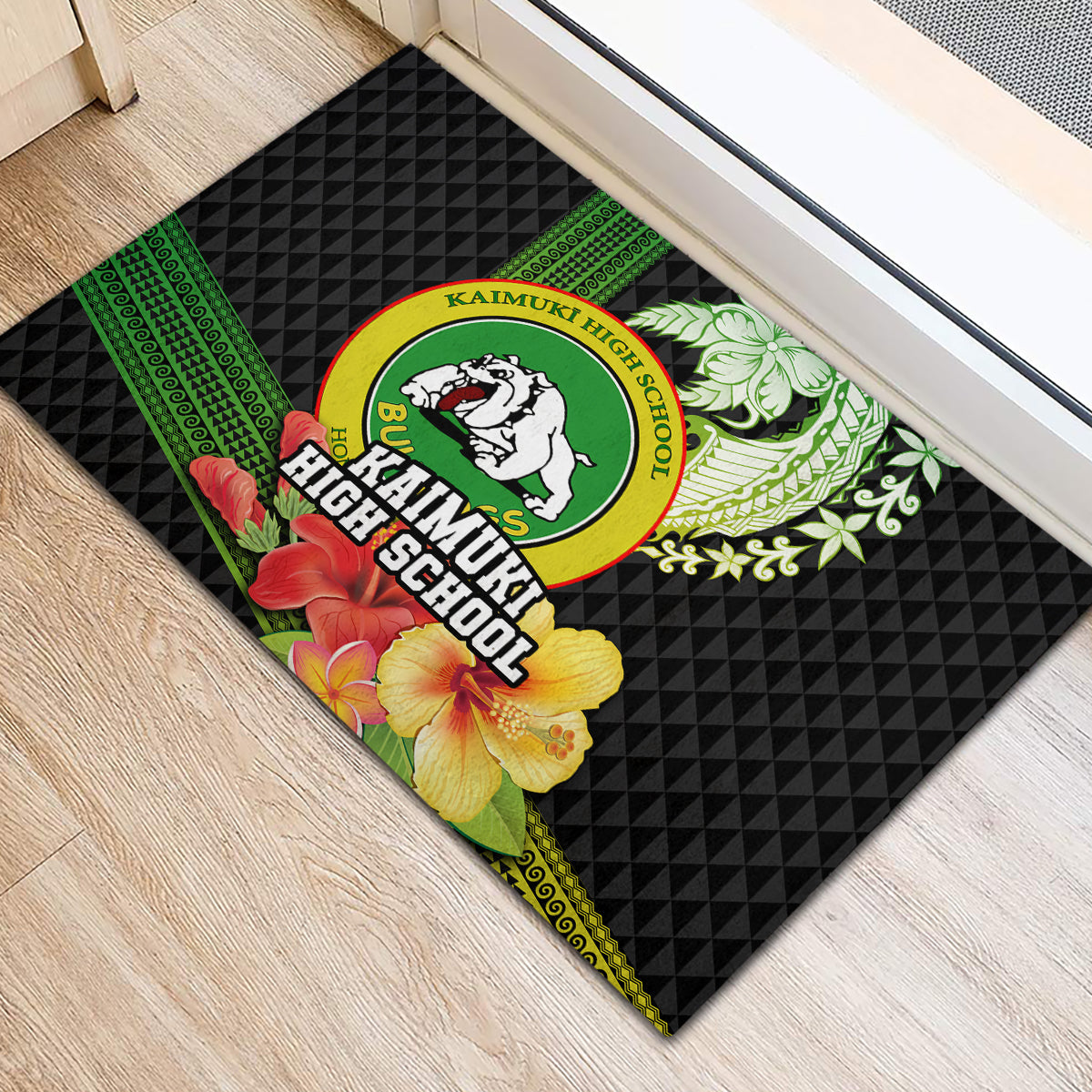 Hawaii Kaimuki High School Rubber Doormat Tribal Kakau Pattern Mix Hibiscus Flower LT03 - Polynesian Pride