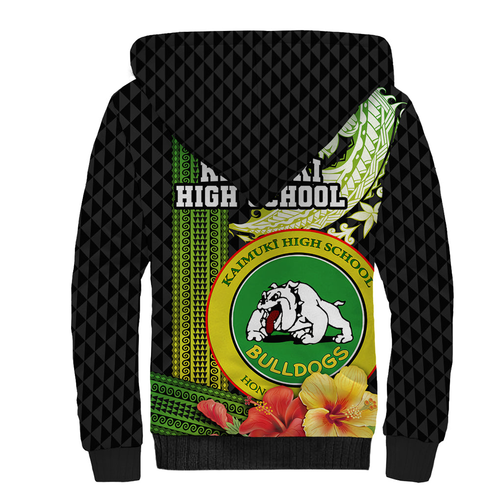 Hawaii Kaimuki High School Sherpa Hoodie Tribal Kakau Pattern Mix Hibiscus Flower LT03 - Polynesian Pride