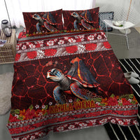Hawaii KaʻUla Wena Volcano Turtle Bedding Set Lava and Tropical Plants Tribal Pattern