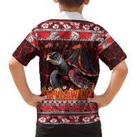 Hawaii KaʻUla Wena Volcano Turtle Family Matching Puletasi and Hawaiian Shirt Lava and Tropical Plants Tribal Pattern