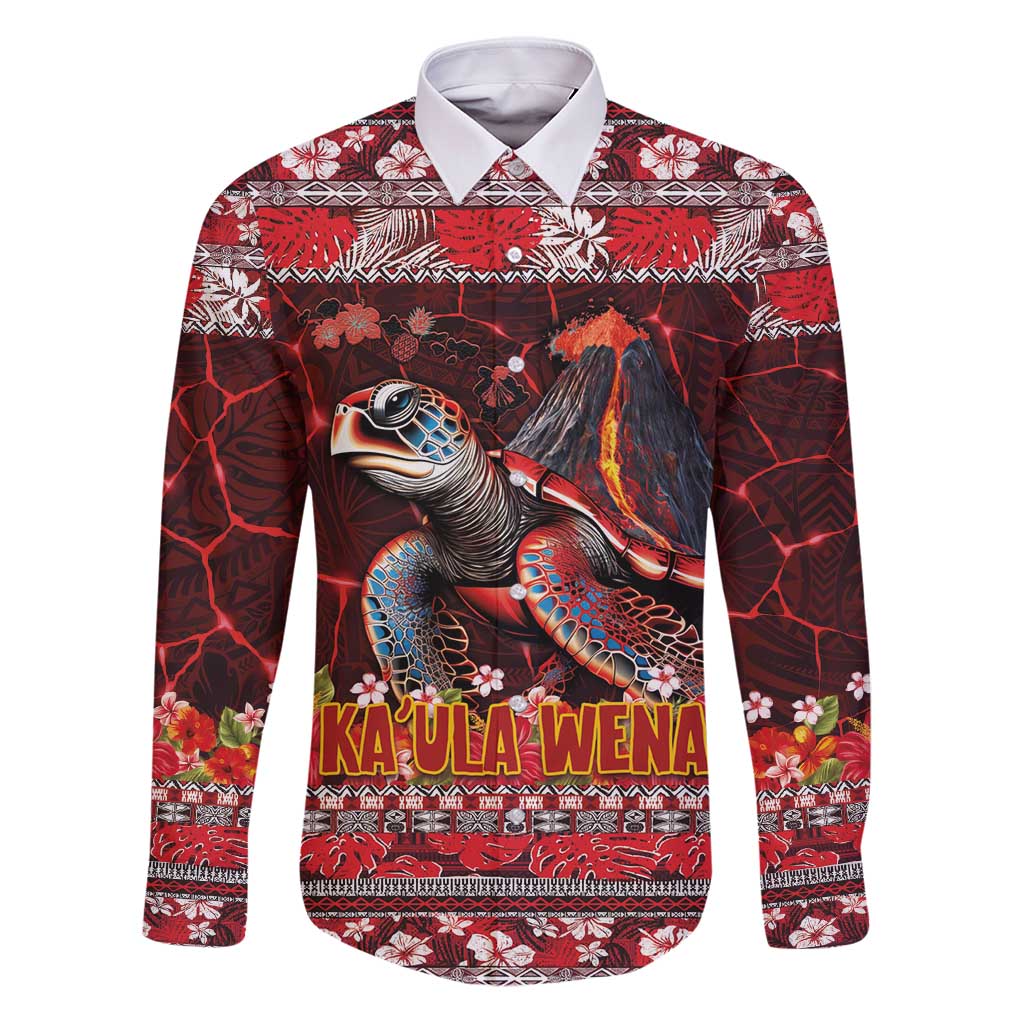 Hawaii KaʻUla Wena Volcano Turtle Family Matching Puletasi and Hawaiian Shirt Lava and Tropical Plants Tribal Pattern
