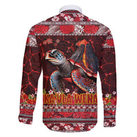 Hawaii KaʻUla Wena Volcano Turtle Family Matching Short Sleeve Bodycon Dress and Hawaiian Shirt Lava and Tropical Plants Tribal Pattern