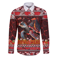 Hawaii KaʻUla Wena Volcano Turtle Family Matching Summer Maxi Dress and Hawaiian Shirt Lava and Tropical Plants Tribal Pattern