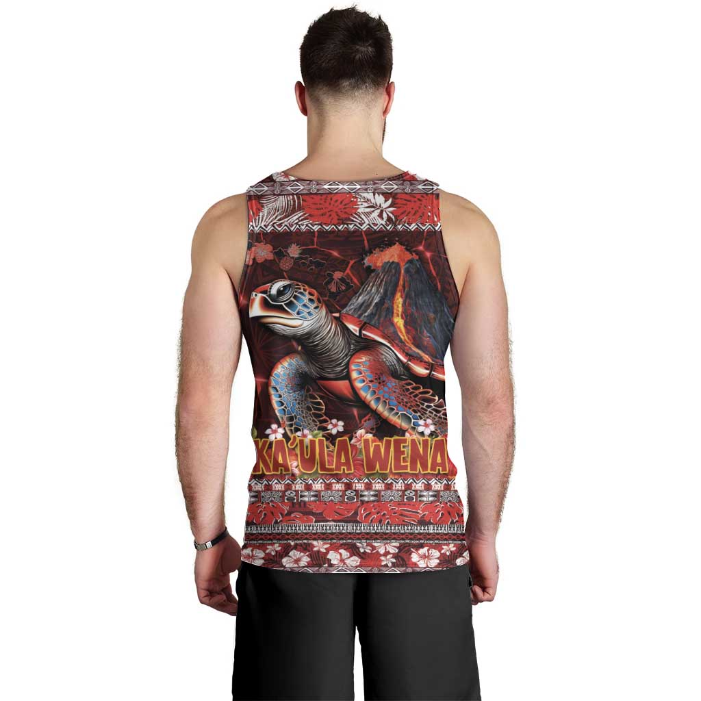 Hawaii KaʻUla Wena Volcano Turtle Men Tank Top Lava and Tropical Plants Tribal Pattern