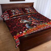 Hawaii KaʻUla Wena Volcano Turtle Quilt Bed Set Lava and Tropical Plants Tribal Pattern