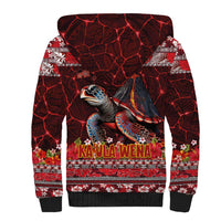 Hawaii KaʻUla Wena Volcano Turtle Sherpa Hoodie Lava and Tropical Plants Tribal Pattern