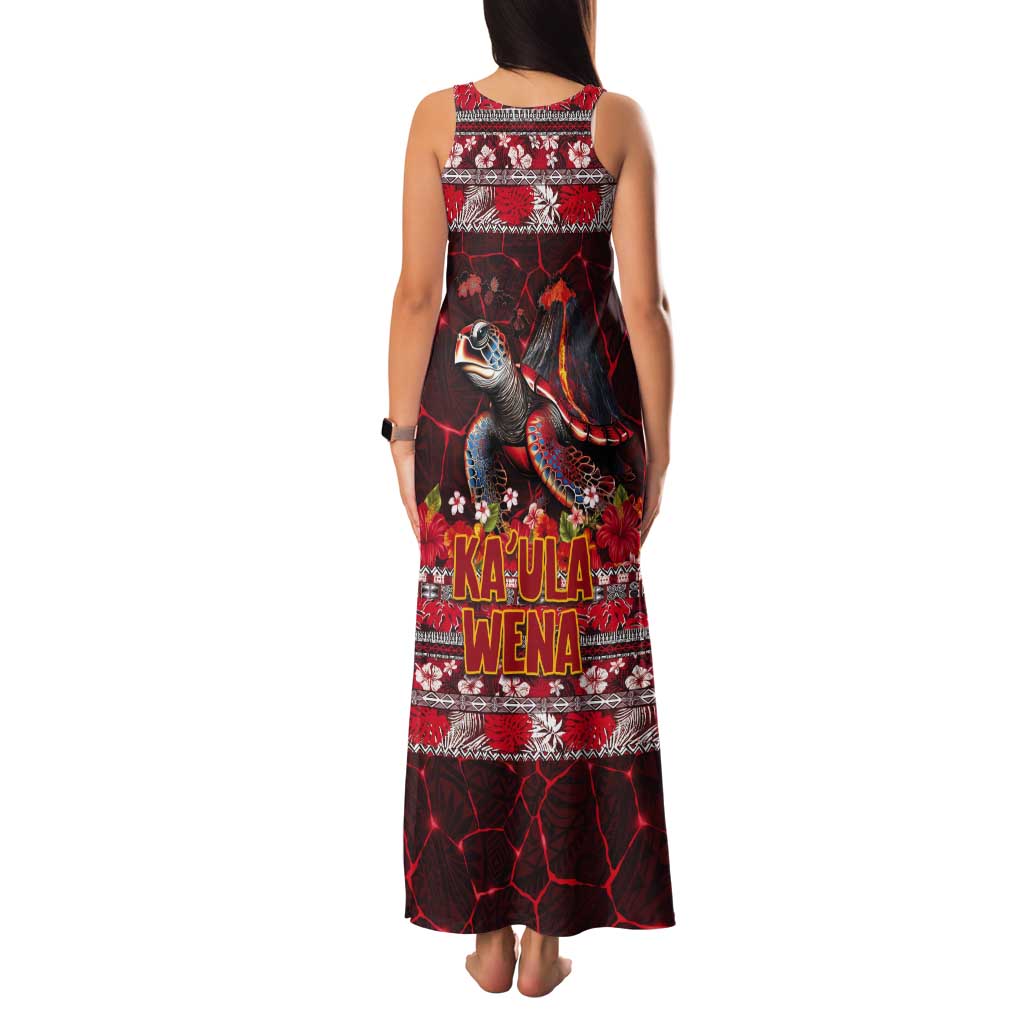 Hawaii KaʻUla Wena Volcano Turtle Tank Maxi Dress Lava and Tropical Plants Tribal Pattern