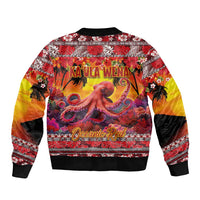 Hawaii KaʻUla Wena Octopus Bomber Jacket Oceanic Red with Corals and Tropical On Sunset Landscape