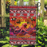Hawaii KaʻUla Wena Octopus Garden Flag Oceanic Red with Corals and Tropical On Sunset Landscape