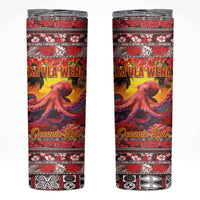 Hawaii KaʻUla Wena Octopus Skinny Tumbler Oceanic Red with Corals and Tropical On Sunset Landscape