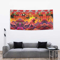 Hawaii KaUla Wena Octopus Tapestry Oceanic Red with Corals and Tropical On Sunset Landscape LT03 - Polynesian Pride