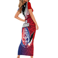 New Zealand Waitangi Short Sleeve Bodycon Dress Kia Ora Maori Koruru Tiki Mask LT03 - Polynesian Pride