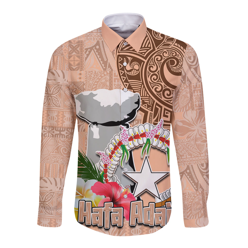 Northern Mariana Islands Hafa Adai Latte Stone Long Sleeve Button Shirt Peach Fuzz Color LT03 Unisex Peach Fuzz Color - Polynesian Pride