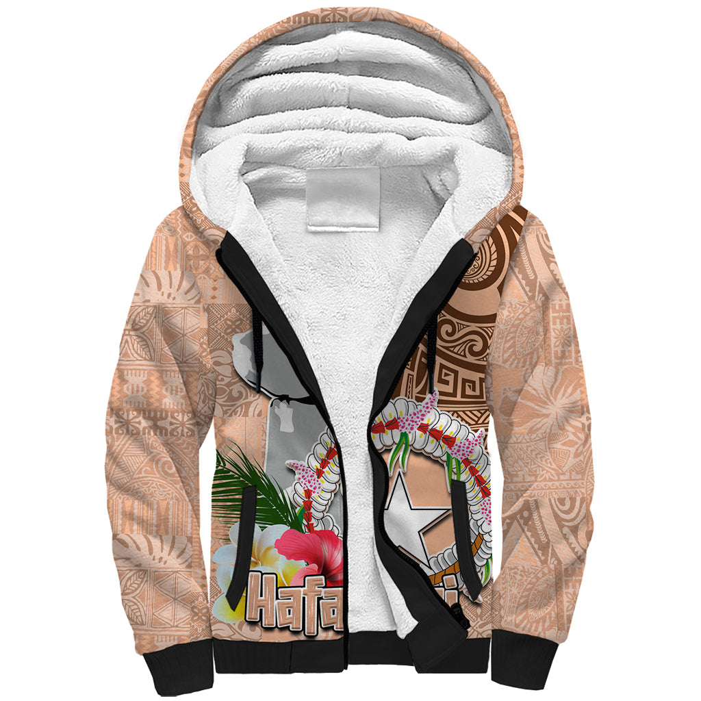 Northern Mariana Islands Hafa Adai Latte Stone Sherpa Hoodie Peach Fuzz Color LT03 Unisex Peach Fuzz Color - Polynesian Pride