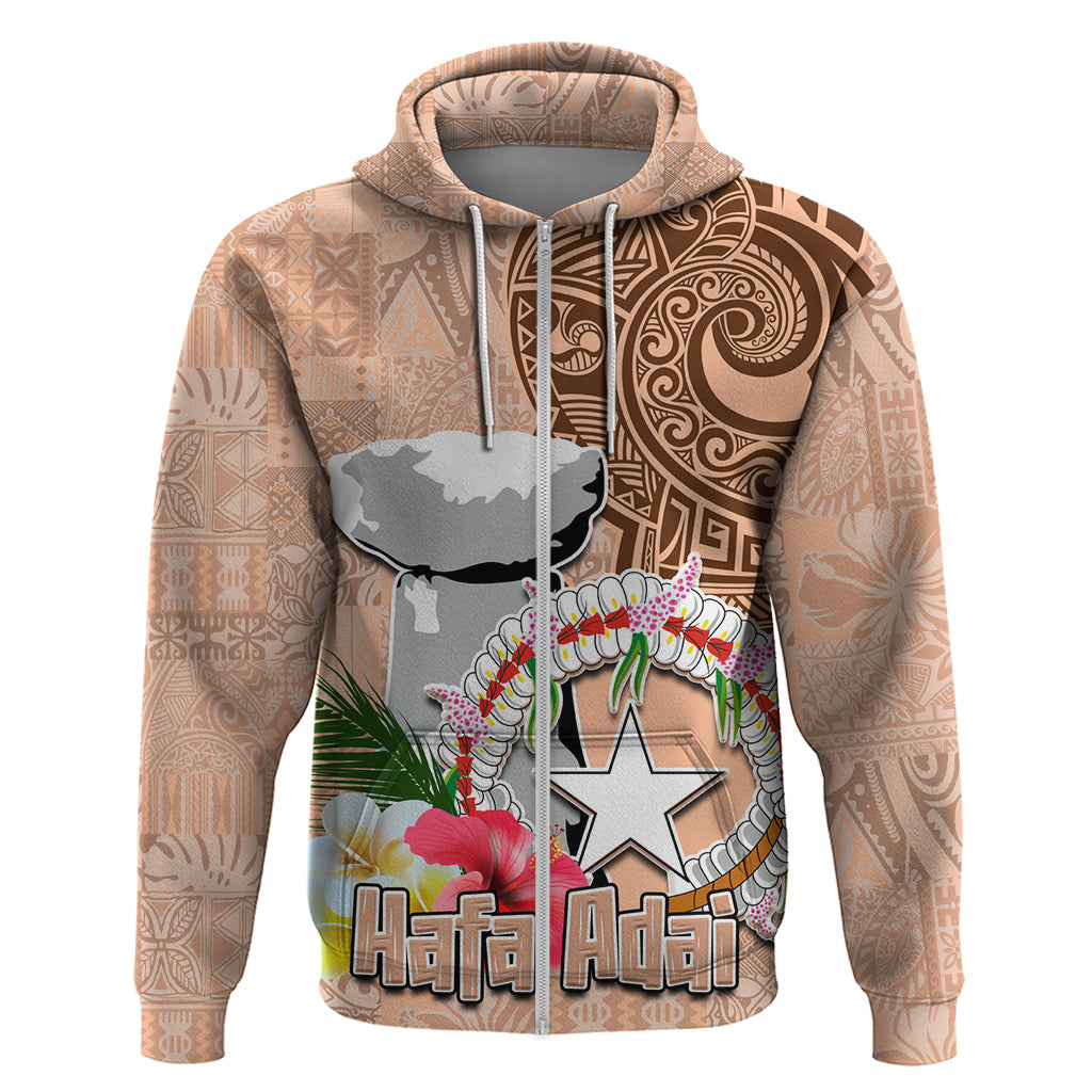 Northern Mariana Islands Hafa Adai Latte Stone Zip Hoodie Peach Fuzz Color LT03 Zip Hoodie Peach Fuzz Color - Polynesian Pride