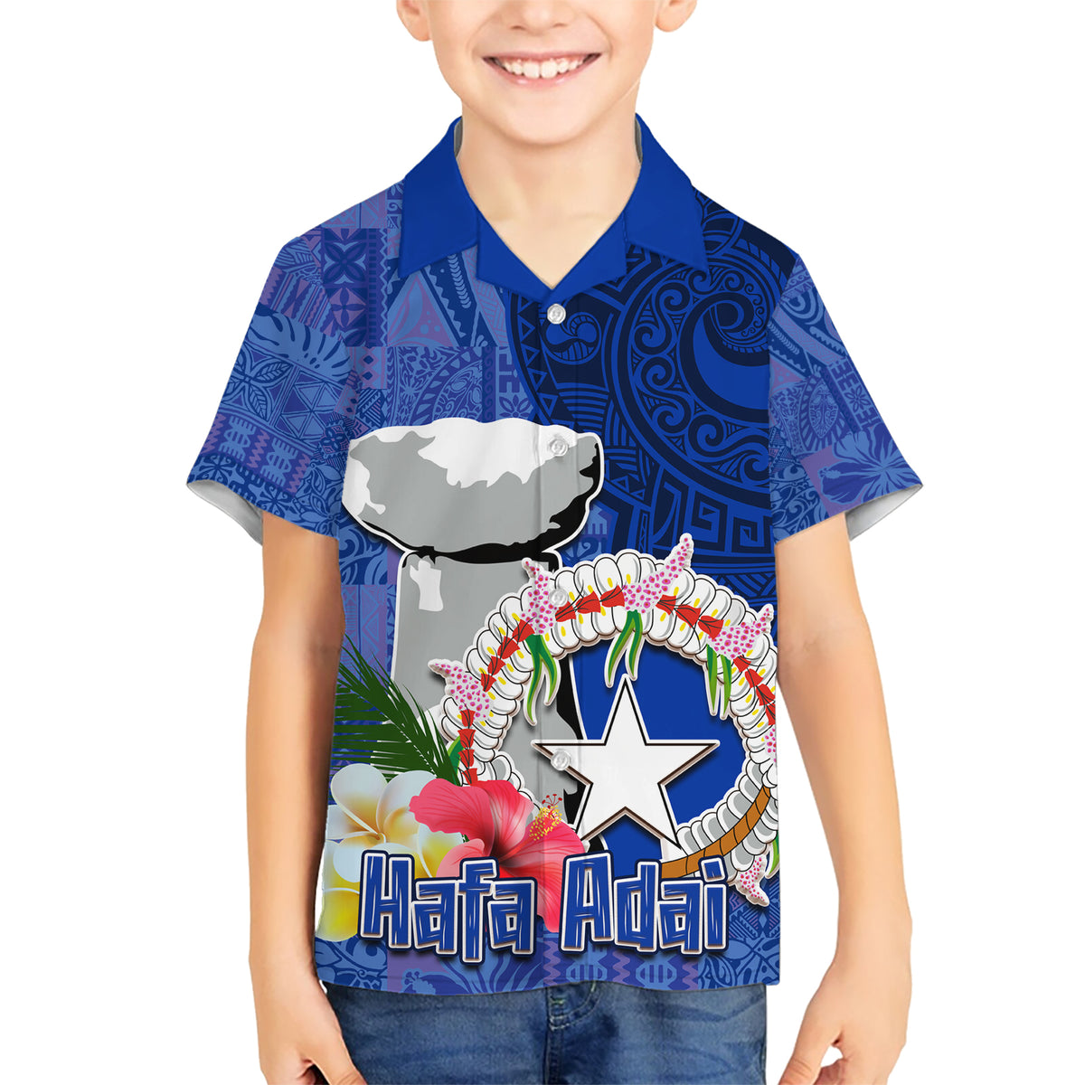 Northern Mariana Islands Hafa Adai Latte Stone Hawaiian Shirt Blue Color LT03 - Polynesian Pride