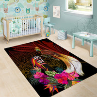 Papua New Guinea Bird-of-Paradise Area Rug Hibiscus and Kundu Drum Tribal Pattern