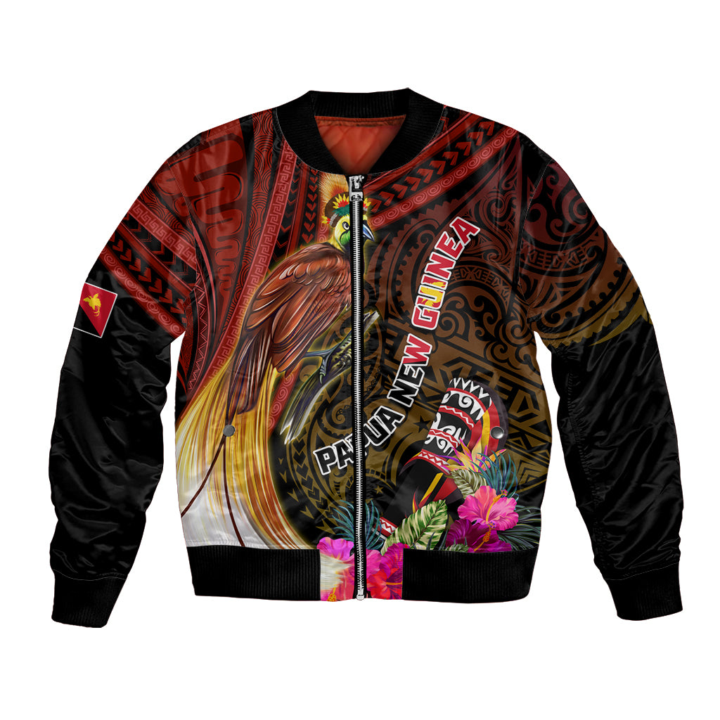 Papua New Guinea Bird-of-Paradise Bomber Jacket Hibiscus and Kundu Drum Tribal Pattern LT03 Unisex Yellow - Polynesian Pride