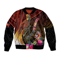 Papua New Guinea Bird-of-Paradise Bomber Jacket Hibiscus and Kundu Drum Tribal Pattern LT03 Unisex Yellow - Polynesian Pride