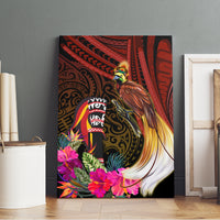 Papua New Guinea Bird-of-Paradise Canvas Wall Art Hibiscus and Kundu Drum Tribal Pattern