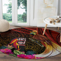 Papua New Guinea Bird-of-Paradise Round Carpet Hibiscus and Kundu Drum Tribal Pattern LT03 - Polynesian Pride