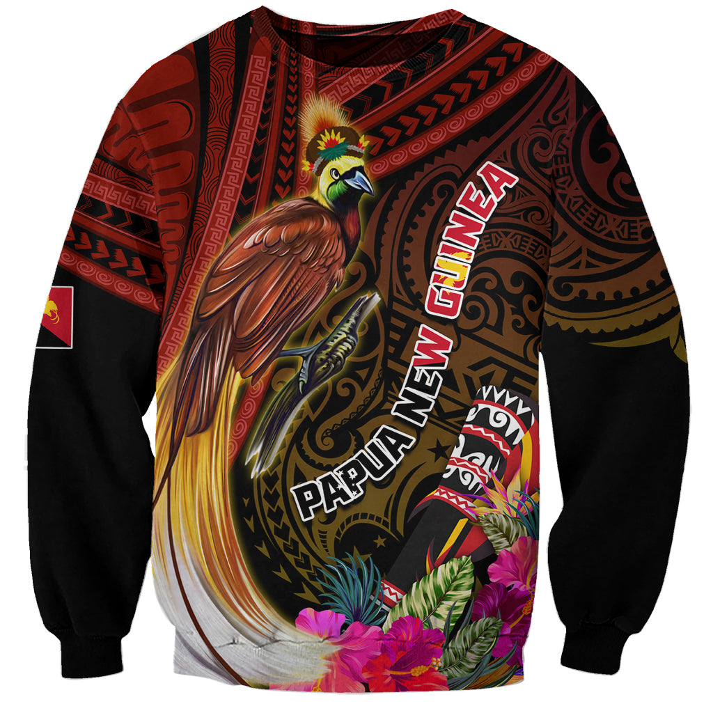 Papua New Guinea Bird-of-Paradise Sweatshirt Hibiscus and Kundu Drum Tribal Pattern LT03 Unisex Yellow - Polynesian Pride