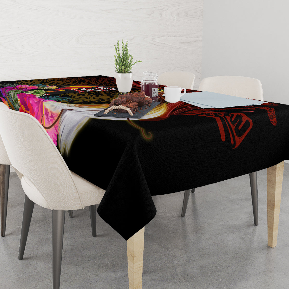 Papua New Guinea Bird-of-Paradise Tablecloth Hibiscus and Kundu Drum Tribal Pattern LT03 - Polynesian Pride