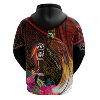 Papua New Guinea Bird-of-Paradise Zip Hoodie Hibiscus and Kundu Drum Tribal Pattern LT03 - Polynesian Pride