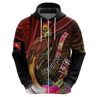 Papua New Guinea Bird-of-Paradise Zip Hoodie Hibiscus and Kundu Drum Tribal Pattern LT03 - Polynesian Pride