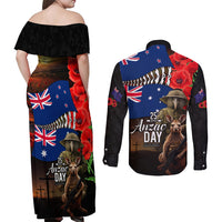 New Zealand and Australia ANZAC Day Couples Matching Off Shoulder Maxi Dress and Long Sleeve Button Shirt National Flag mix Kiwi Bird and Kangaroo Soldier Style LT03 - Polynesian Pride