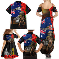 New Zealand and Australia ANZAC Day Family Matching Summer Maxi Dress and Hawaiian Shirt National Flag mix Kiwi Bird and Kangaroo Soldier Style LT03 - Polynesian Pride