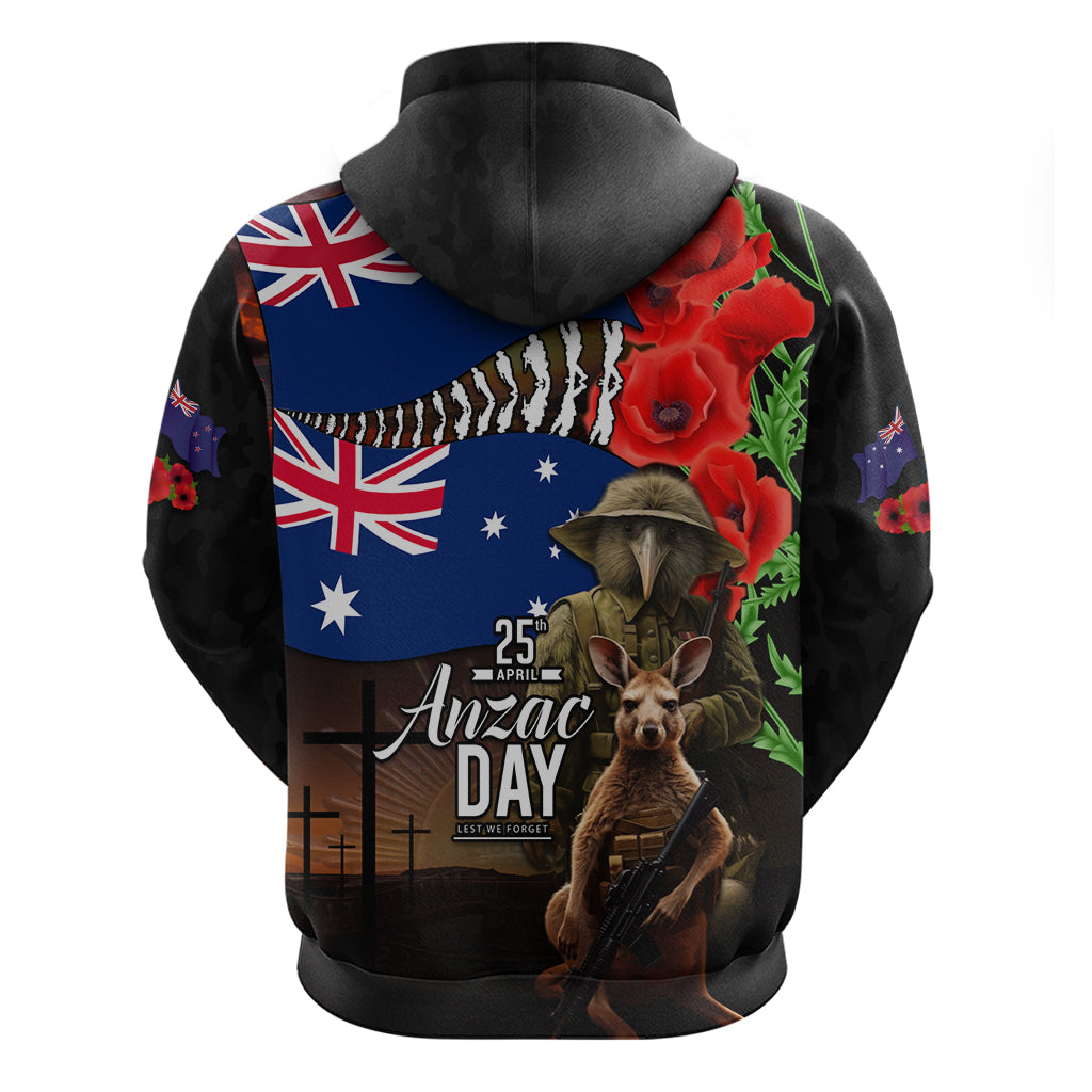 New Zealand and Australia ANZAC Day Hoodie National Flag mix Kiwi Bird and Kangaroo Soldier Style LT03 - Polynesian Pride
