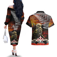 New Zealand ANZAC Day Couples Matching Off The Shoulder Long Sleeve Dress and Hawaiian Shirt The Ode of Remembrance and Silver Fern LT03 - Polynesian Pride
