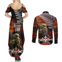 New Zealand ANZAC Day Couples Matching Summer Maxi Dress and Long Sleeve Button Shirt The Ode of Remembrance and Silver Fern LT03 - Polynesian Pride