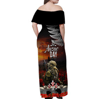 New Zealand ANZAC Day Family Matching Off Shoulder Maxi Dress and Hawaiian Shirt The Ode of Remembrance and Silver Fern LT03 - Polynesian Pride
