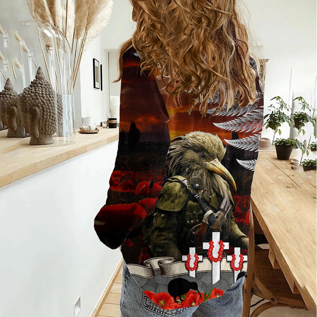 New Zealand ANZAC Day Women Casual Shirt The Ode of Remembrance and Silver Fern LT03 - Polynesian Pride