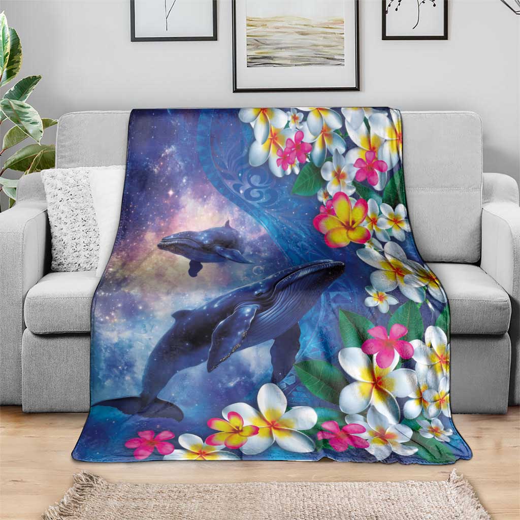 Hawaiian Lei Day Plumeria Humpback Whales Blanket Polynesian Art Vibrant Starry Nebula Style