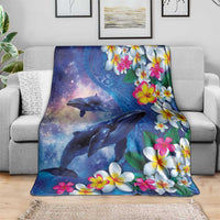 Hawaiian Lei Day Plumeria Humpback Whales Blanket Polynesian Art Vibrant Starry Nebula Style