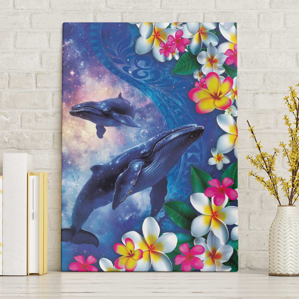 Hawaiian Lei Day Plumeria Humpback Whales Canvas Wall Art Polynesian Art Vibrant Starry Nebula Style