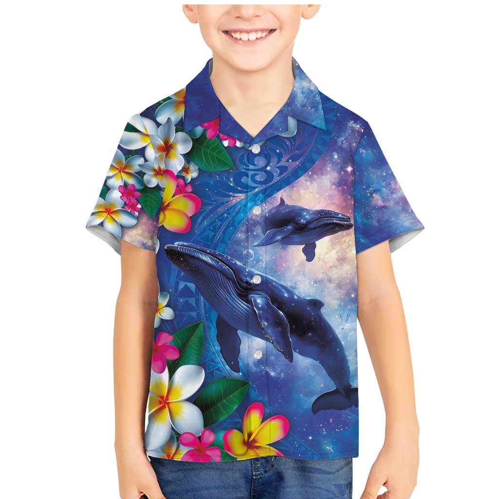 Hawaiian Lei Day Plumeria Humpback Whales Family Matching Mermaid Dress and Hawaiian Shirt Polynesian Art Vibrant Starry Nebula Style