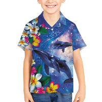 Hawaiian Lei Day Plumeria Humpback Whales Family Matching Puletasi and Hawaiian Shirt Polynesian Art Vibrant Starry Nebula Style