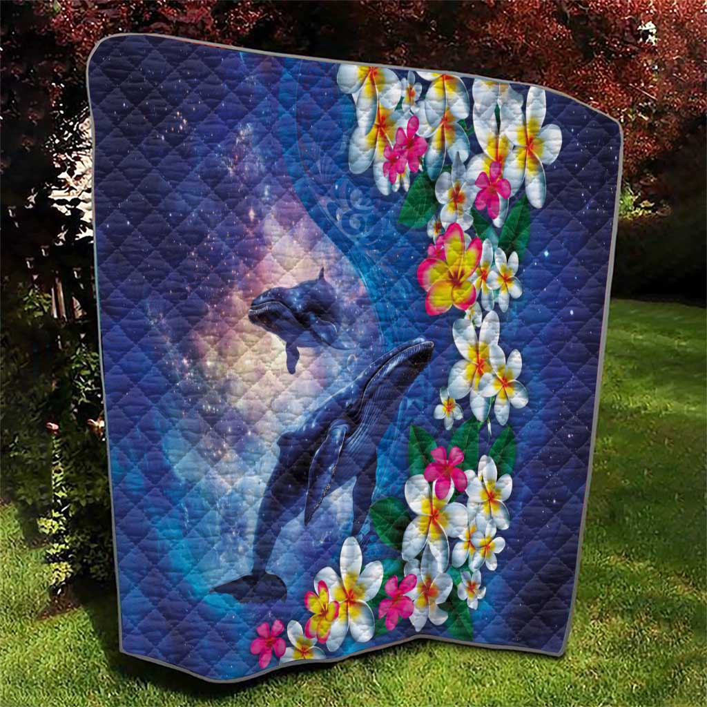 Hawaiian Lei Day Plumeria Humpback Whales Quilt Polynesian Art Vibrant Starry Nebula Style