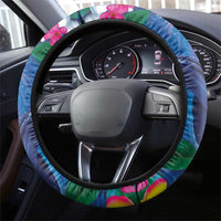 Hawaiian Lei Day Plumeria Humpback Whales Steering Wheel Cover Polynesian Art Vibrant Starry Nebula Style