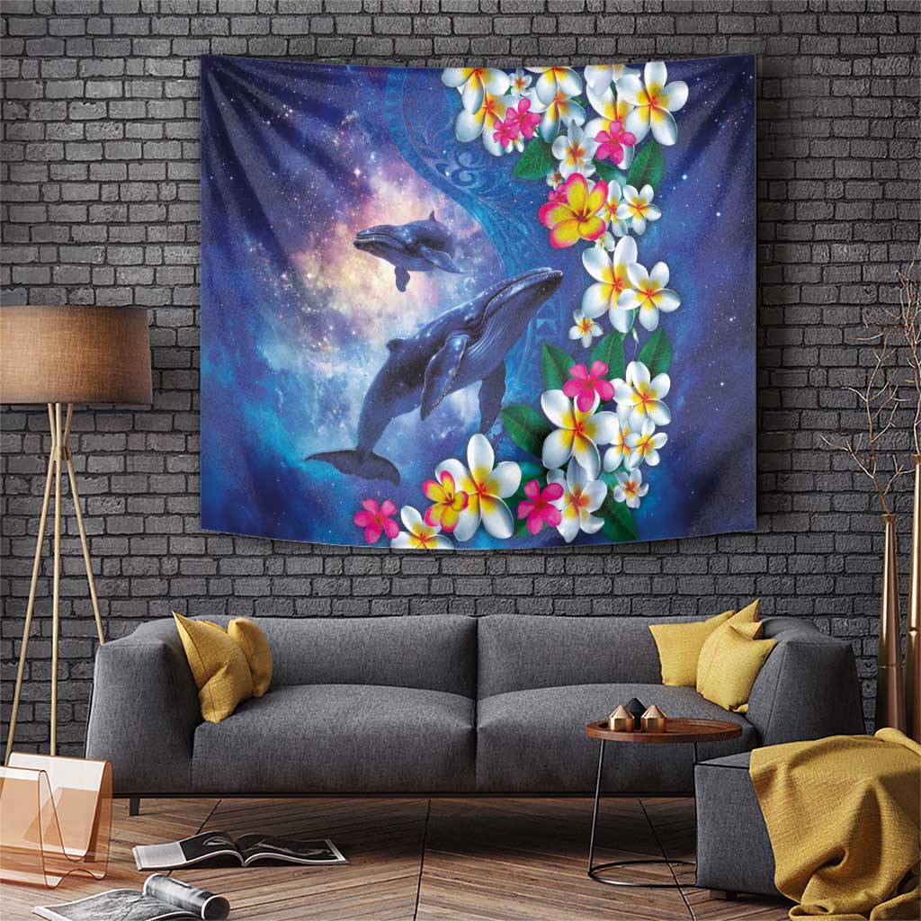 Hawaiian Lei Day Plumeria Humpback Whales Tapestry Polynesian Art Vibrant Starry Nebula Style LT03 Art - Polynesian Pride