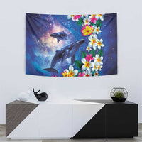 Hawaiian Lei Day Plumeria Humpback Whales Tapestry Polynesian Art Vibrant Starry Nebula Style LT03 - Polynesian Pride